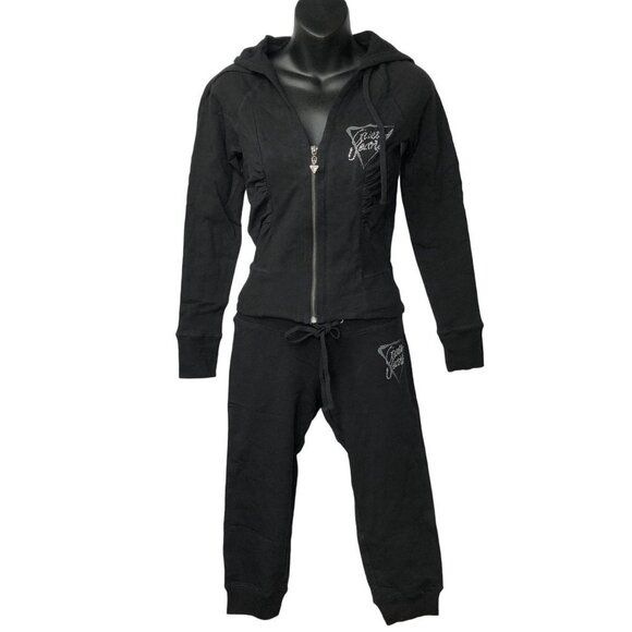GUESS FULLZIP HOODED TOP & CAPRI Sweat PANTS SET XSM NWT - Picture 2 of 9